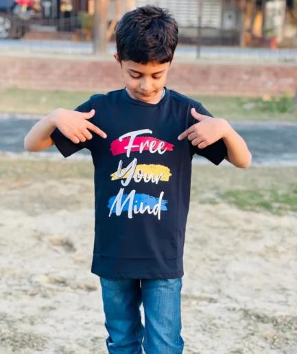 Black Free Your Mind Slogan T-Shirt For Boys