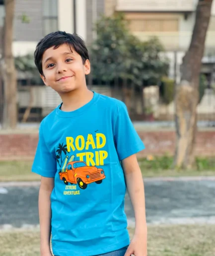 Blue Road Trip Slogan T-Shirt For Boys