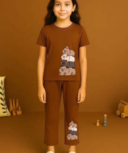 Chocolate Cute Bear BellBottom Trouzer Full Set