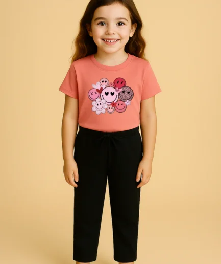 Coral Curved Tshirt Black Trouzer