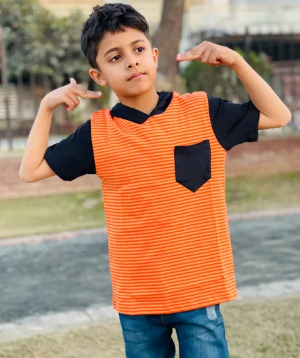 Orange Black Cap Slogan T-Shirt For Boys