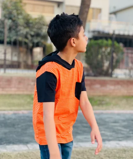 Orange Black Cap Slogan T-Shirt For Boys