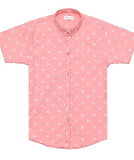 TEA PINK COTTON, PRINTED CASUAL SHIRT FOR BOYS